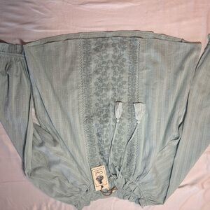 Easel Sky Blue Embroidered Top